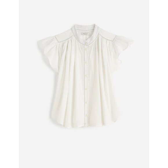 Madewell Womens Shirred Ruffle Lace-Trim Top Sz XS  Cottagecore Flowy Blouse NWT - Picture 2 of 13